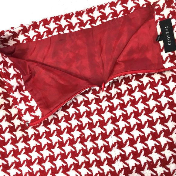 Talbots Red & White Wool Houndstooth Pencil Skirt Vtg Size 6 - Picture 4 of 11